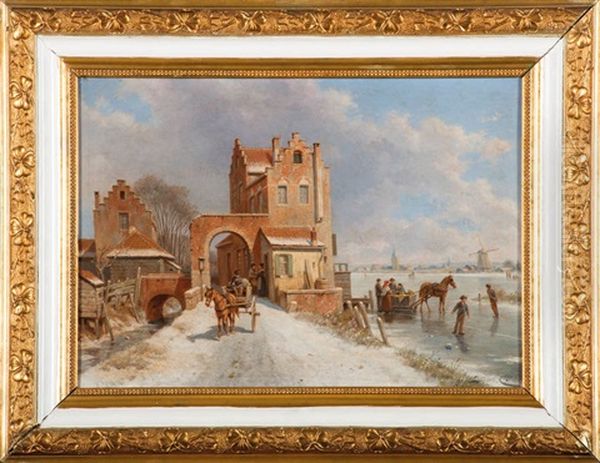 Hiver En Hollande, La Premiere Neige Oil Painting by Jacques Francois Carabain