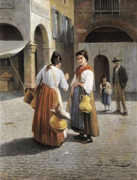 Laitieres Italiennes (1926) Oil Painting by Jacques Francois Carabain