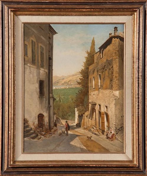 Vue De La Via Romana A Bordigera (italie) Oil Painting by Jacques Francois Carabain