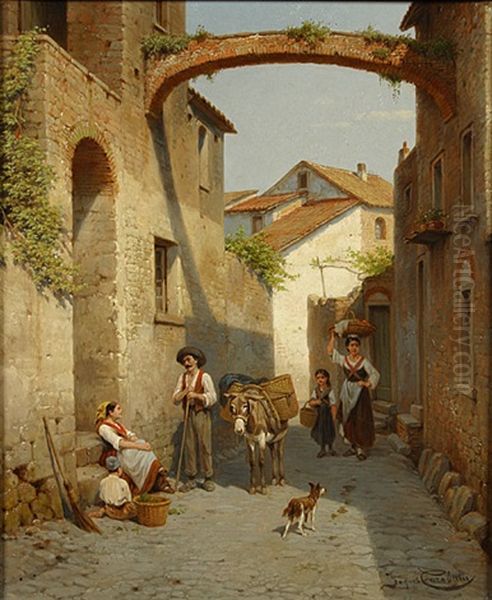 Straatje In Spoltorno Oil Painting by Jacques Francois Carabain