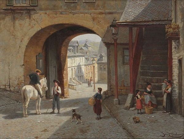 Ville En Italie Animee De Plusieurs Figures Oil Painting by Jacques Francois Carabain