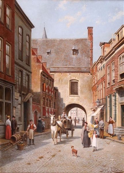 Haags Stadsgezicht Met Figuren Bij De Gevangenpoort Oil Painting by Jacques Francois Carabain