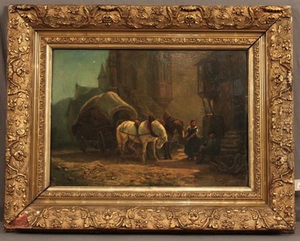 Fuhrwerk Am Wirtshaus Oil Painting by Jacques Francois Carabain