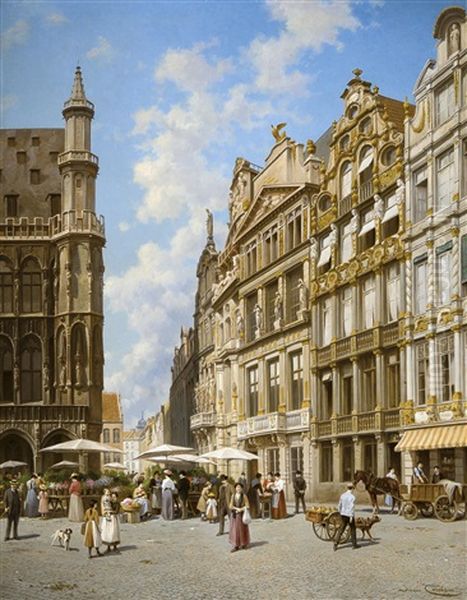 Vue Sur La Grand-place A Bruxelles Oil Painting by Jacques Francois Carabain