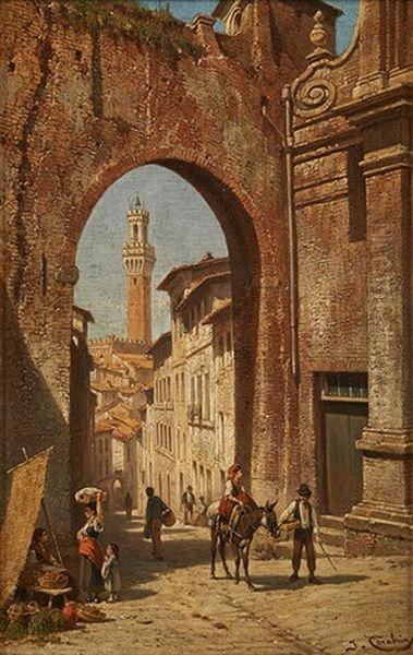 Ruelle Italienne Animee Oil Painting by Jacques Francois Carabain