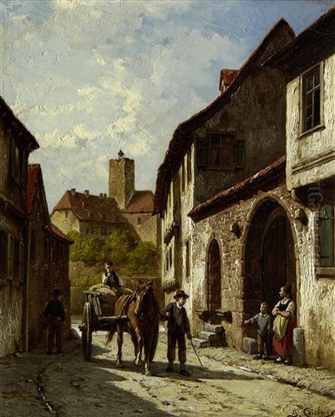 Street Scene Oil Painting by Jacques Francois Carabain