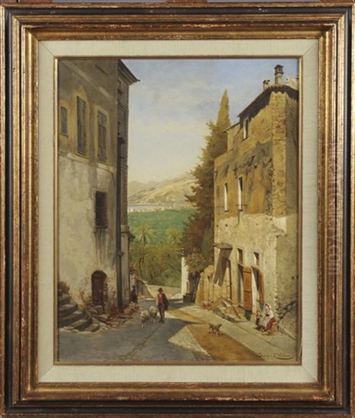 Vue De La Via Romana A Bordighera - Italie Oil Painting by Jacques Francois Carabain