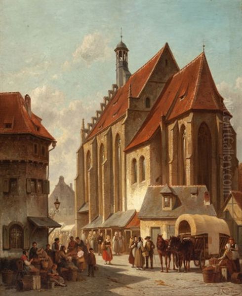 Scene In A Flemish Marketplace Oil Painting by Jacques Francois Carabain