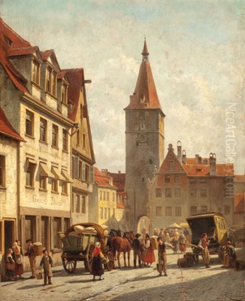 Market Day, Nuremberg, Germany Oil Painting by Jacques Francois Carabain