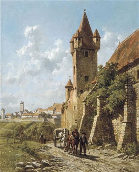 Vue Des Remparts A Rothenburg Sur Le Tauber Oil Painting by Jacques Francois Carabain