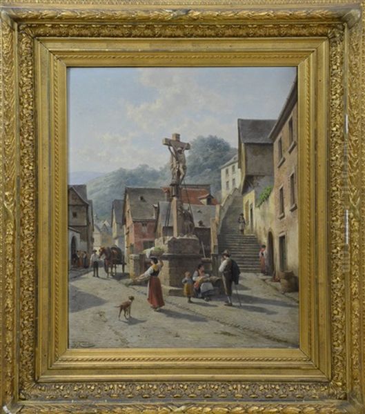 Une Rue De Bern Castel-moselle Oil Painting by Jacques Francois Carabain