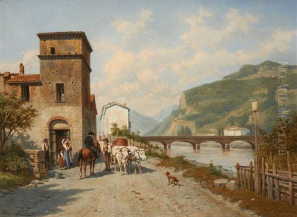 Vue Du Pont De La Rosa A Vingtimile Oil Painting by Jacques Francois Carabain