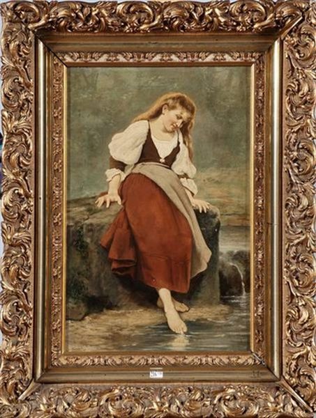 Jeune Fille Au Bord De L'eau Oil Painting by Jacques Francois Carabain