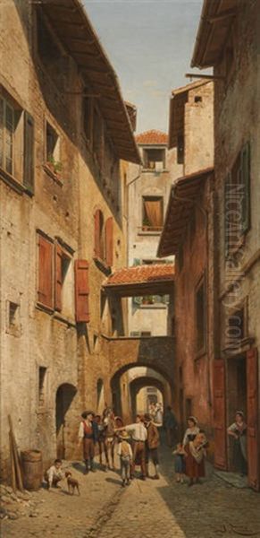 Une Rue Sotte Portico Del Marocco A Riva Oil Painting by Jacques Francois Carabain