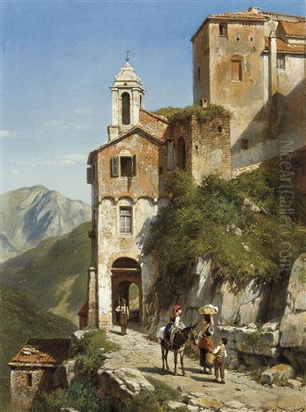 Route De Village Pres De San Remo Oil Painting by Jacques Francois Carabain