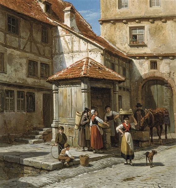 Village Du Sud Anime Oil Painting by Jacques Francois Carabain