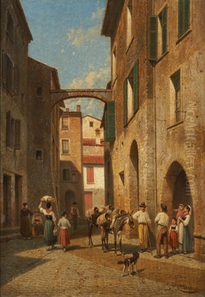 Vieille Rue A La Turbie Oil Painting by Jacques Francois Carabain