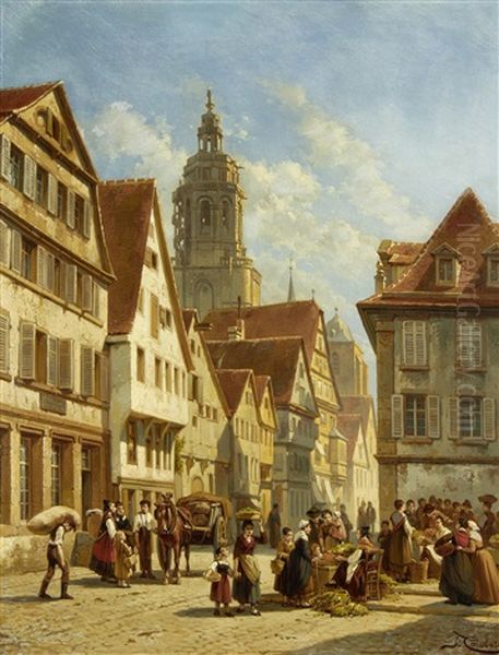 The Market Square, Amsterdam Oil Painting by Jacques Francois Carabain