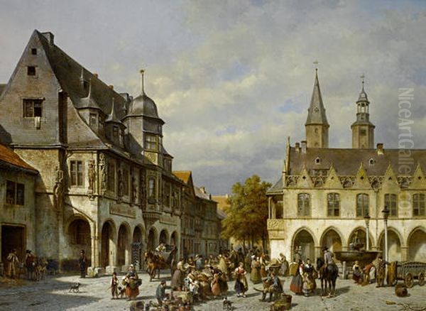 Market Day, Goslar, Germany Oil Painting by Jacques Francois Carabain