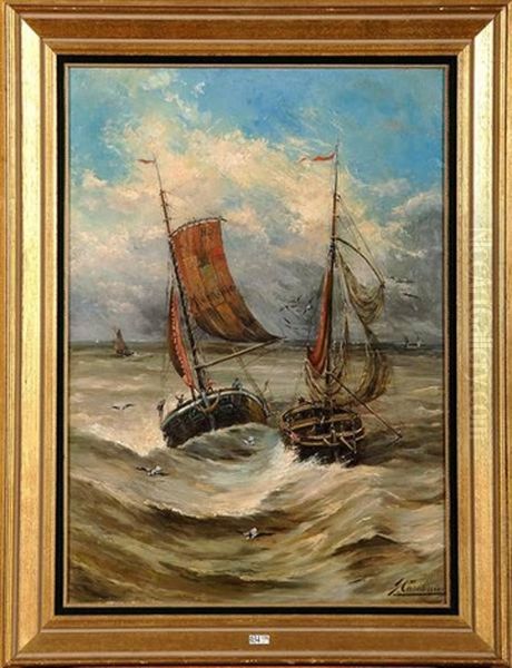 Bateaux De Peche Sur Le Moerdijk En Hollande Oil Painting by Jacques Francois Carabain