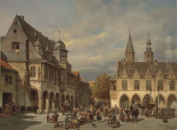 Market Day, Goslar, Germany Oil Painting by Jacques Francois Carabain