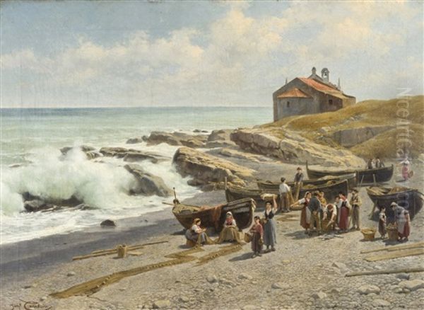 Une Vue A Bordighera, L'eglise De Sant Ampelio Oil Painting by Jacques Francois Carabain