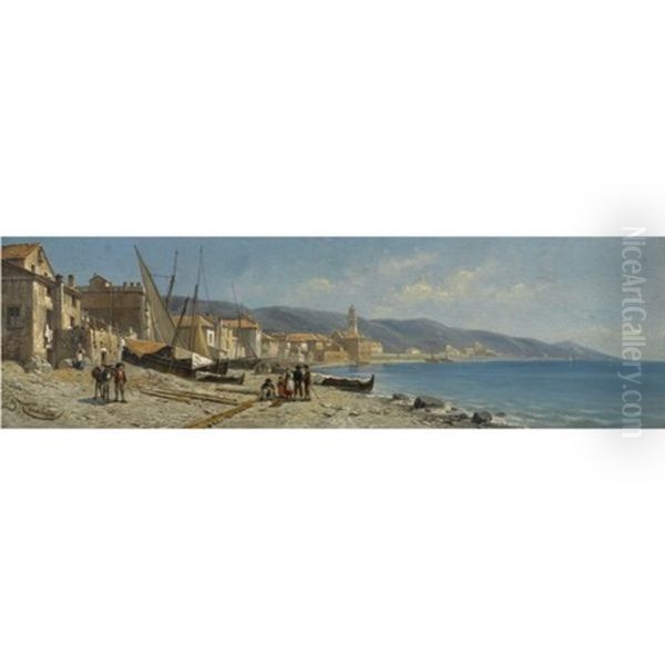 View Of Cogoleto, Liguria Oil Painting by Jacques Francois Carabain