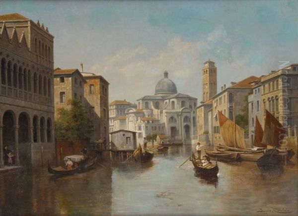 Gondoles A Venise Oil Painting by Jacques Francois Carabain