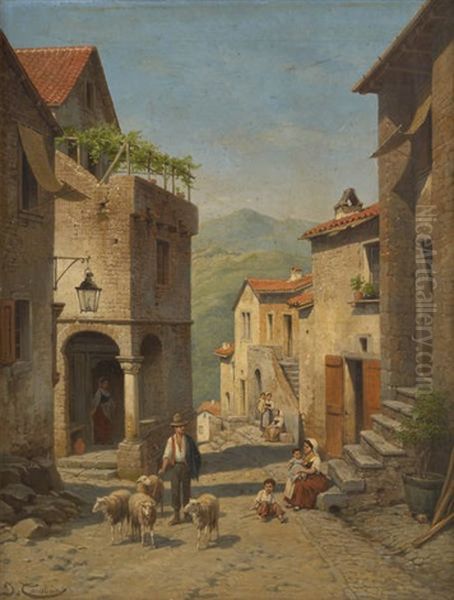 Rue A Froisinone En Italie Oil Painting by Jacques Francois Carabain