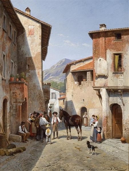 Villagers, Narni Oil Painting by Jacques Francois Carabain