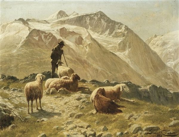 Berger A Engadin Oil Painting by Jacques Francois Carabain