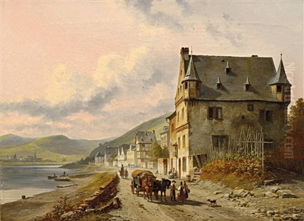 Stadtchen Am Flusslauf Oil Painting by Jacques Francois Carabain