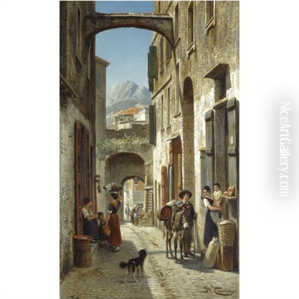 La Via Dritta A Bordighera Oil Painting by Jacques Francois Carabain