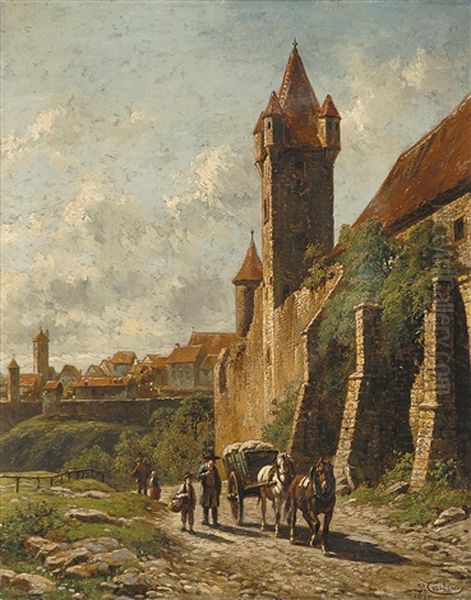 Zicht Bij Een Stadsomwalling In Duitsland Oil Painting by Jacques Francois Carabain