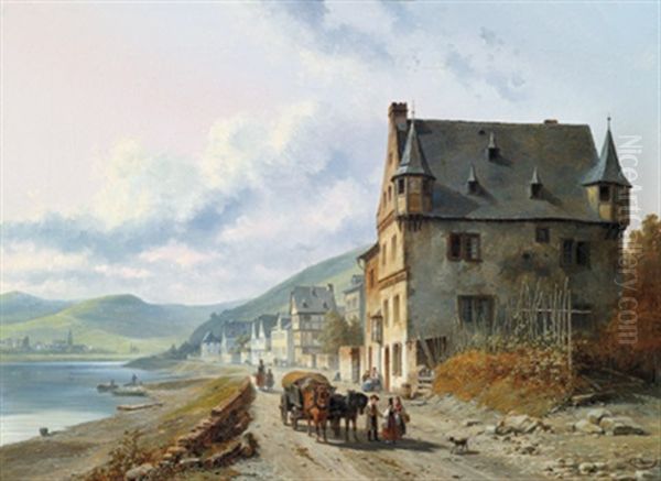 Rheinlandschaft Mit Figurlicher Staffage Oil Painting by Jacques Francois Carabain