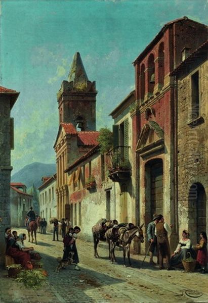 Sudliche Strassenszene Oil Painting by Jacques Francois Carabain