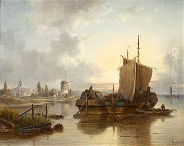 In The Estuary Oil Painting by Jacques Francois Carabain