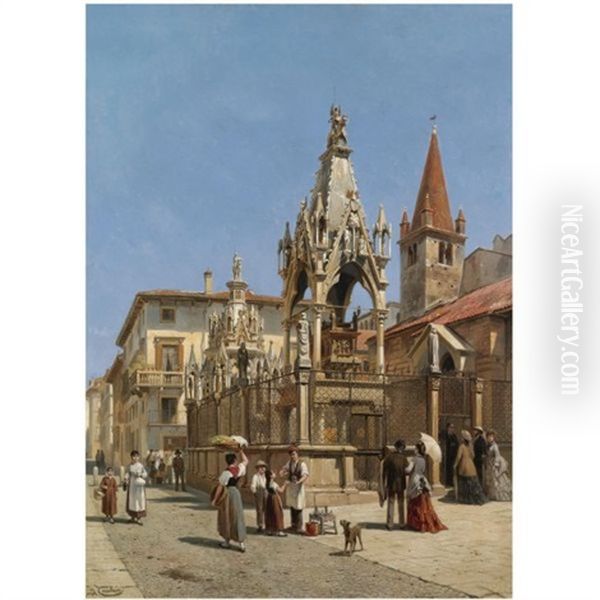 The Arche Scaligere, Verona Oil Painting by Jacques Francois Carabain