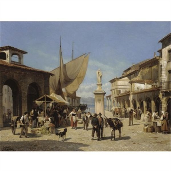 Desenzano, Lake Garda Oil Painting by Jacques Francois Carabain