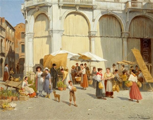 Blumen- Und Fruchtemarkt In Padua Oil Painting by Jacques Francois Carabain