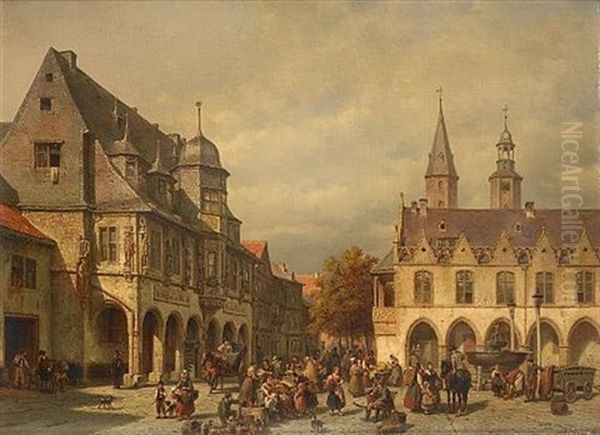 Market Day Oil Painting by Jacques Francois Carabain