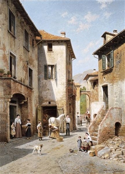 Rue A Narni, Italie Oil Painting by Jacques Francois Carabain