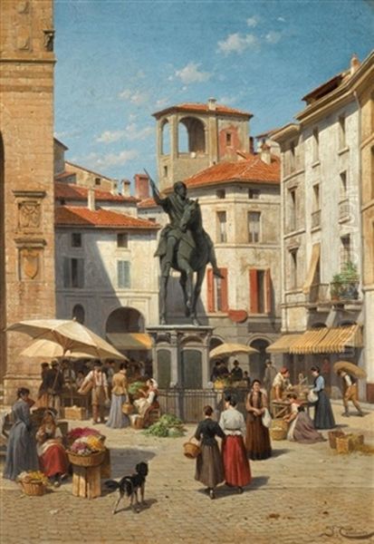 Piazza Cavalli, Piacenza Oil Painting by Jacques Francois Carabain