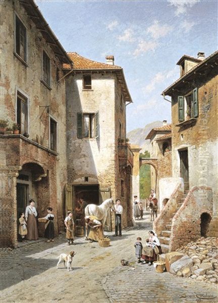 Rue A Narni (italie) Oil Painting by Jacques Francois Carabain