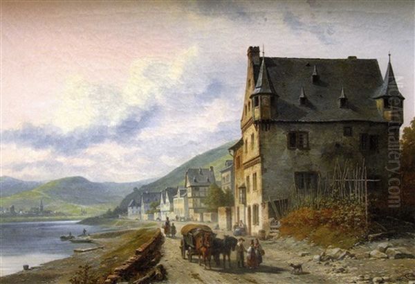 Paysans A La Sortie Du Village Oil Painting by Jacques Francois Carabain