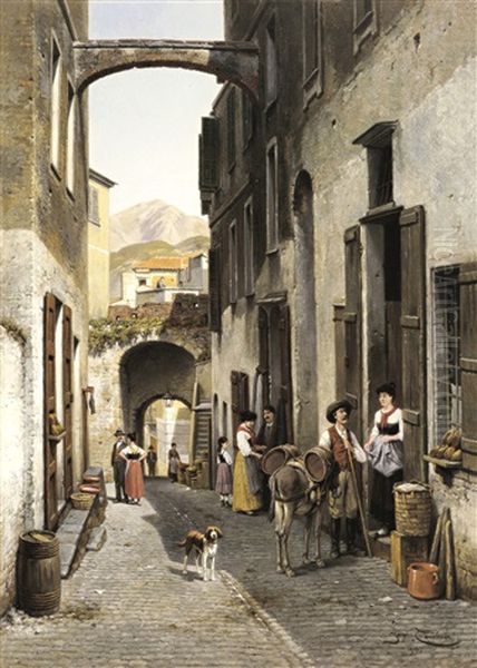 La Rue Droite A Bordighera Oil Painting by Jacques Francois Carabain