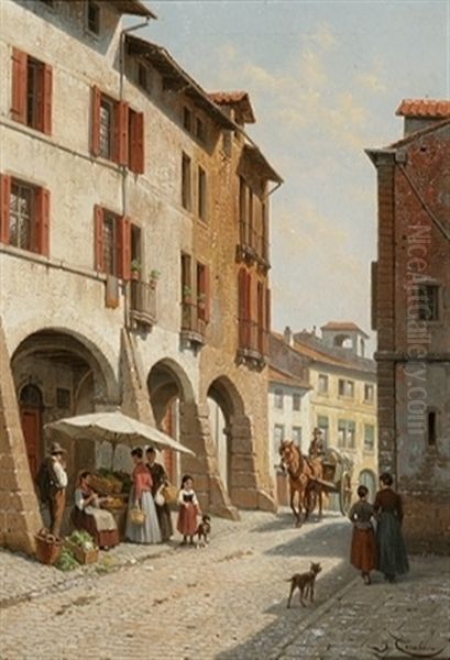 Rue A Vincenza Oil Painting by Jacques Francois Carabain