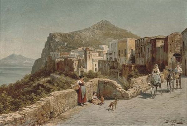 On The Road To Market, Capri Oil Painting by Jacques Francois Carabain