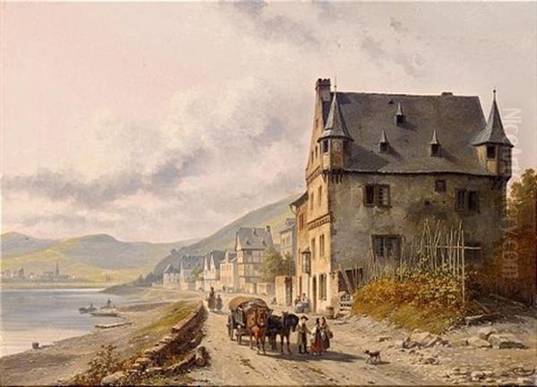 Village Au Bord D'une Riviere Oil Painting by Jacques Francois Carabain