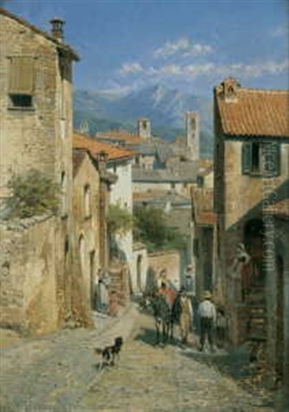 Strassenszene In Einer Italienischen Kleinstadt Oil Painting by Jacques Francois Carabain